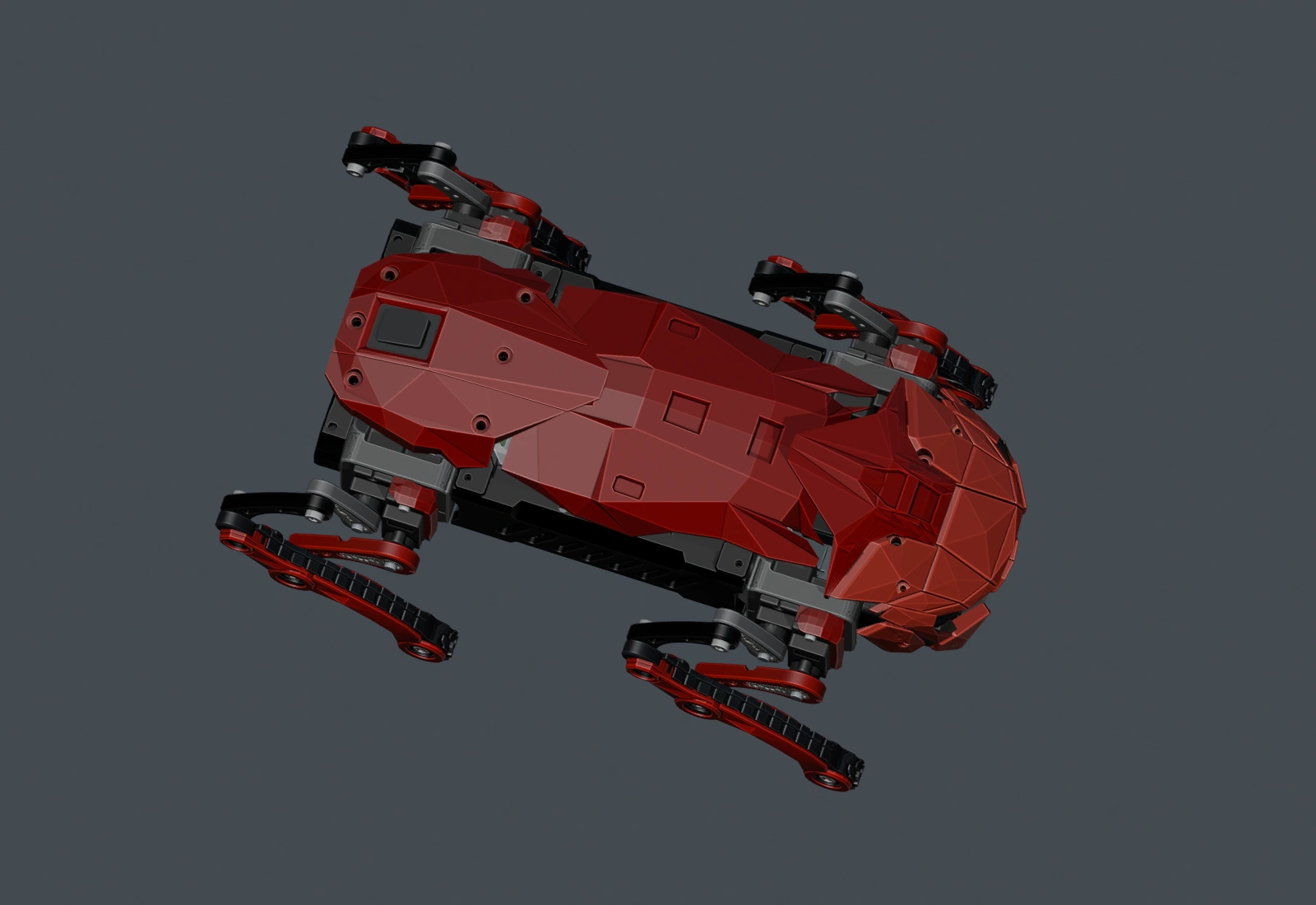 Overhead Blender view of the red shell panels and neutral leg placement