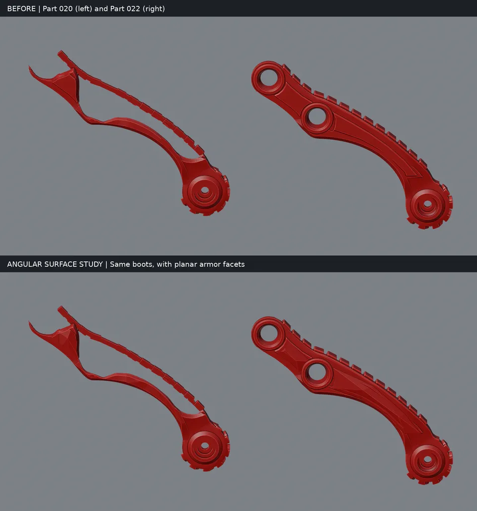 Blender boot and leg design study; capture date is not established. This is a modeled assembly.