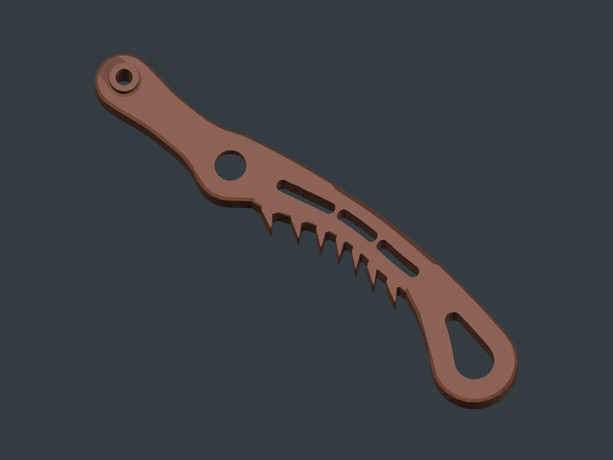 Rendered upright Part_027 lower leg with knee, linkage pickup and foot attachment