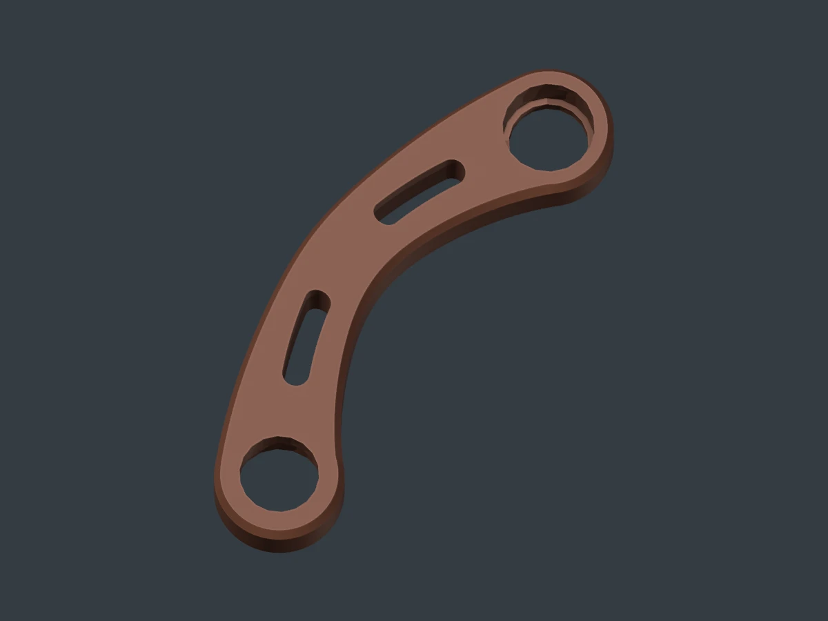 Rendered upright Part_026 curved connecting rod with bores at both ends