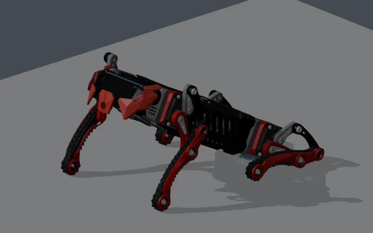 Blender view of the compact-linkage Sit study with the rear legs folded.